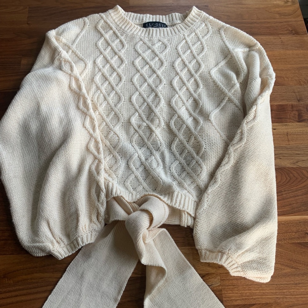 Eloquii Cream Cable Knit Cardigan XL Tie Back